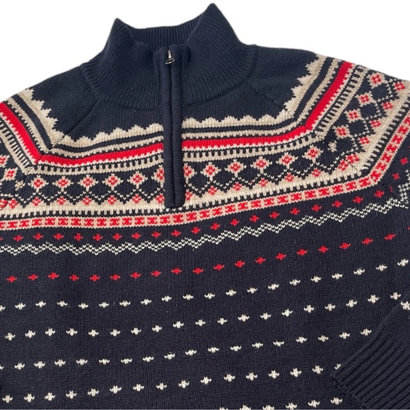 J CREW 1/4 Zip Navy Lambs Wool Nordic Sweater EUC Size Medium - Picture 2 of 5